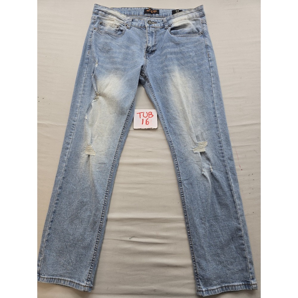 Ring of Fire Slim Fit Distressed Light Wash Blue Denim Jeans Mens W33 L30